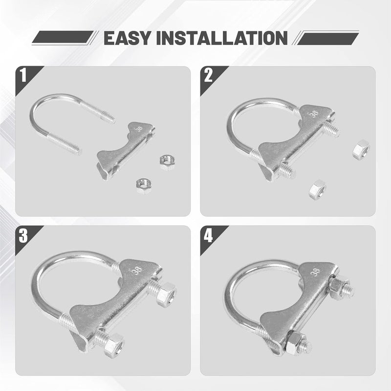 GESEXI 1.5" U-shaped Exhaust Pipe Clamp Mild Steel Muffler Exhaust Clamps with Anti-Rust Coat Pack of 2 - Image 5